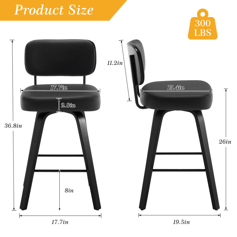 Black Swivel Upholstered Counter Stool with Wood Legs