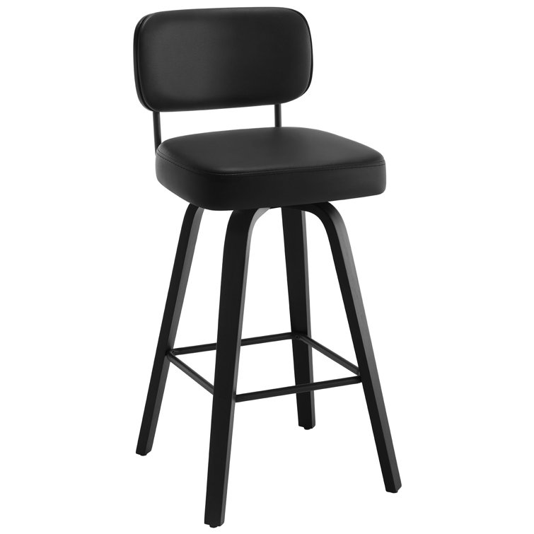 Black Swivel Upholstered Counter Stool with Wood Legs