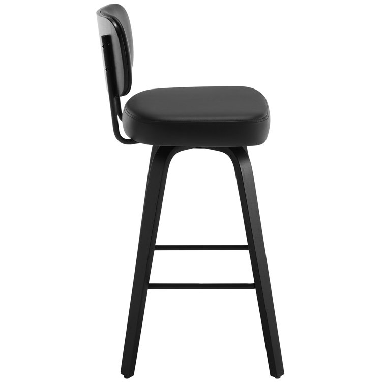 Black Swivel Upholstered Counter Stool with Wood Legs