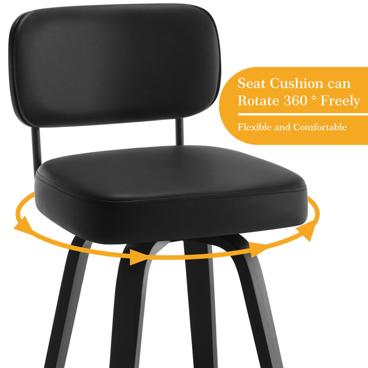 Black Swivel Upholstered Counter Stool with Wood Legs