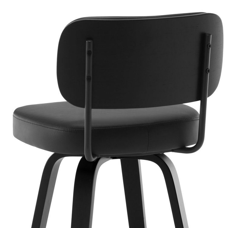 Black Swivel Upholstered Counter Stool with Wood Legs