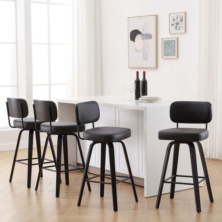Black Swivel Upholstered Counter Stool with Wood Legs