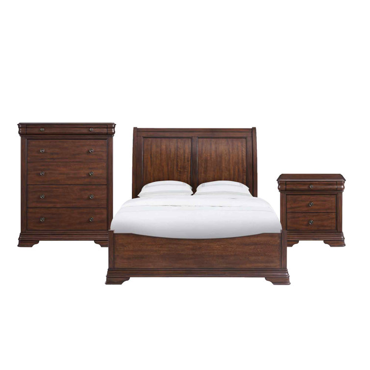 Dark Brown Queen 3-Piece Bedroom Set with Sleigh Headboard