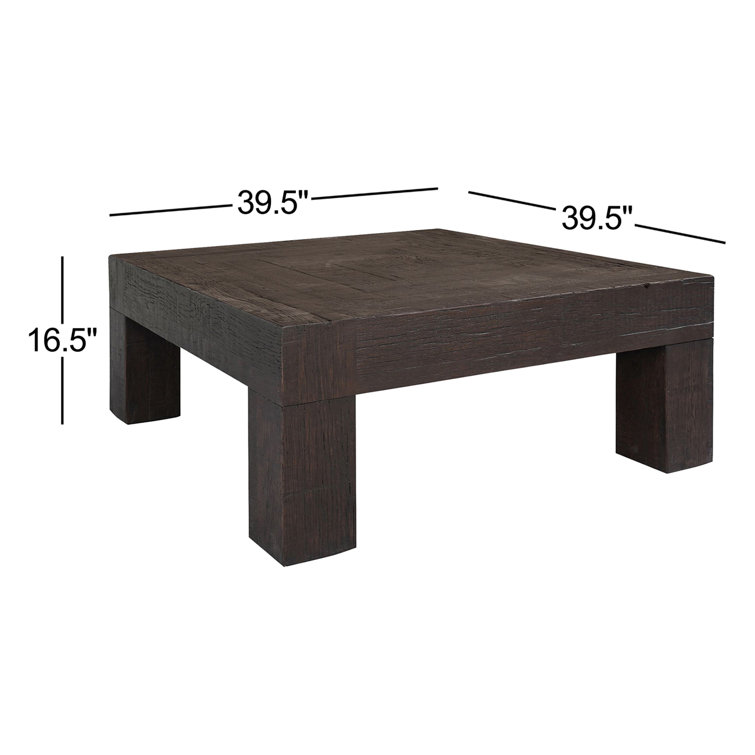 Brown Square Solid Wood Coffee Table with Block Legs