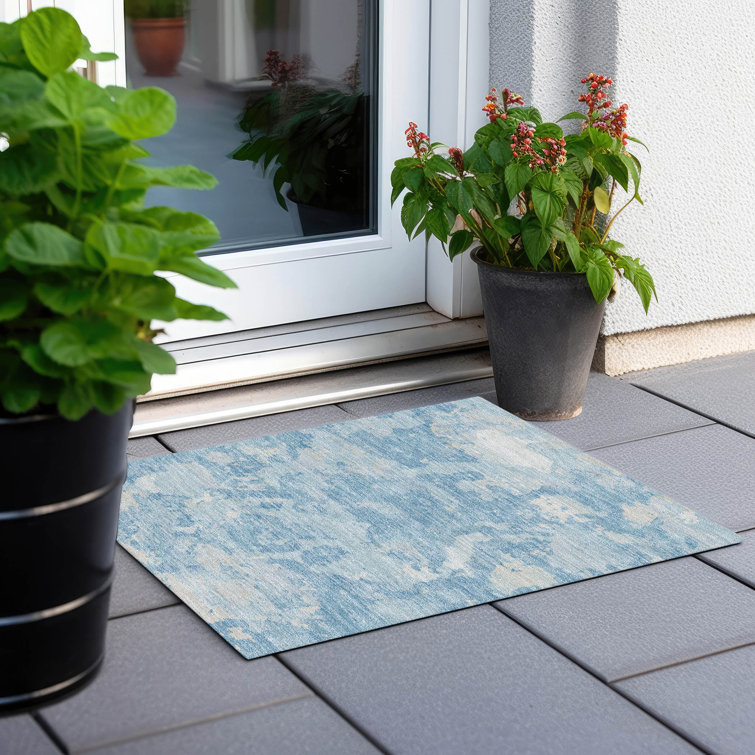 Sky Blue Rectangular Washable Synthetic Rug 30" x 20"