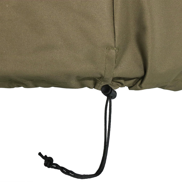 Khaki Heavy-Duty Weather-Resistant Round Fire Pit Cover with Drawstring Closure