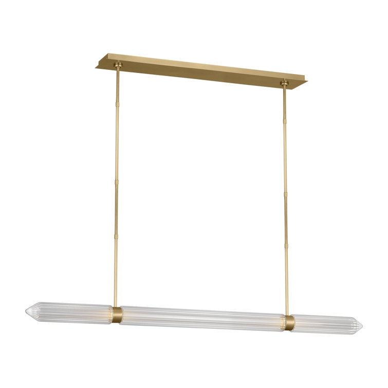 Plated Brass and Crystal Linear LED Chandelier