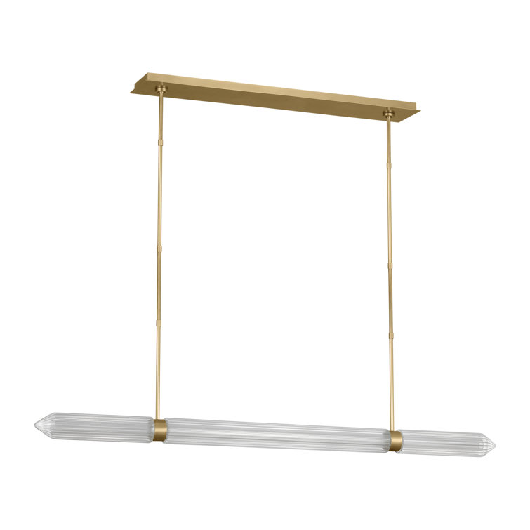 Plated Brass and Crystal Linear LED Chandelier