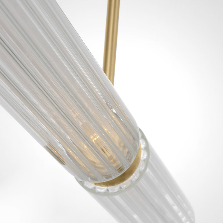 Plated Brass and Crystal Linear LED Chandelier