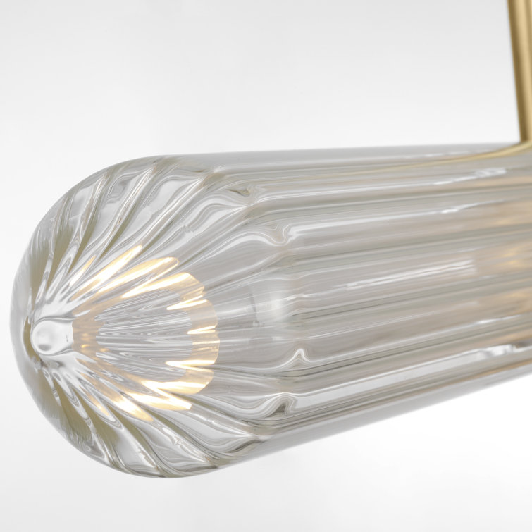Plated Brass and Crystal Linear LED Chandelier
