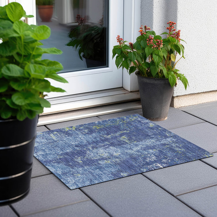 Navy Blue Rectangular Synthetic Washable Rug 30" x 20"
