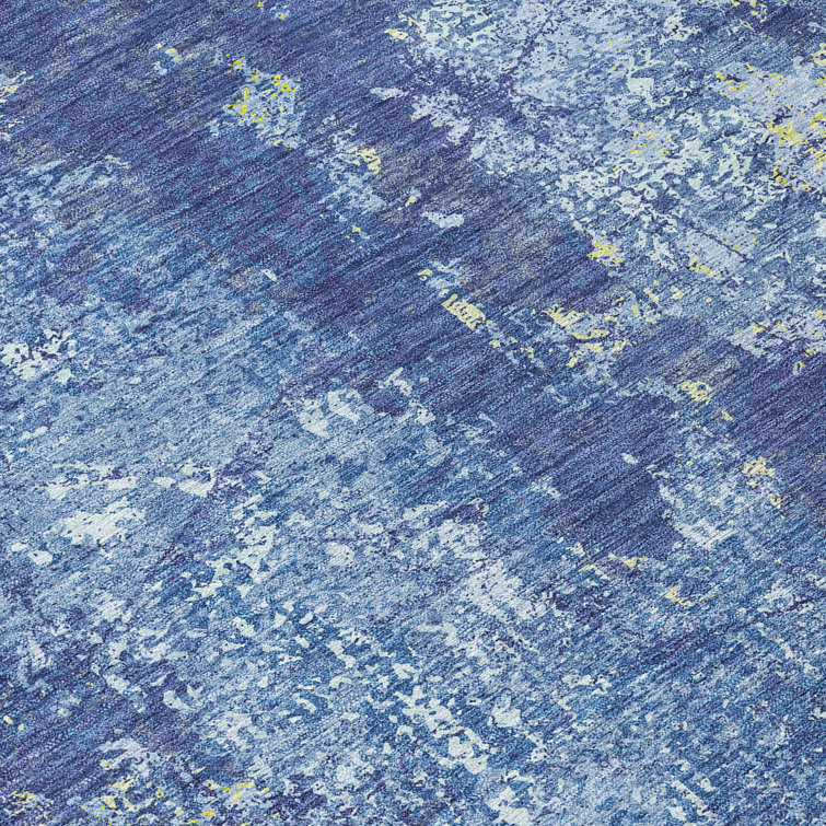 Navy Blue Rectangular Synthetic Washable Rug 30" x 20"