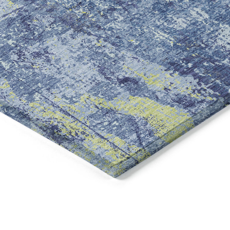 Navy Blue Rectangular Synthetic Washable Rug 30" x 20"