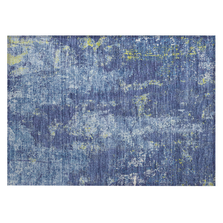 Navy Blue Rectangular Synthetic Washable Rug 30" x 20"
