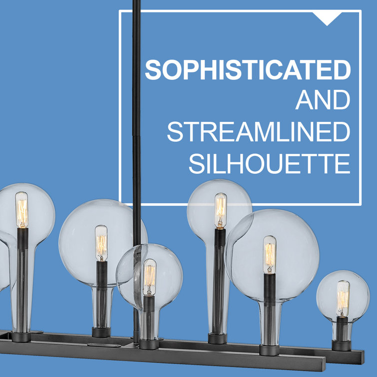 Black Steel and Clear Glass 10-Light Linear Chandelier