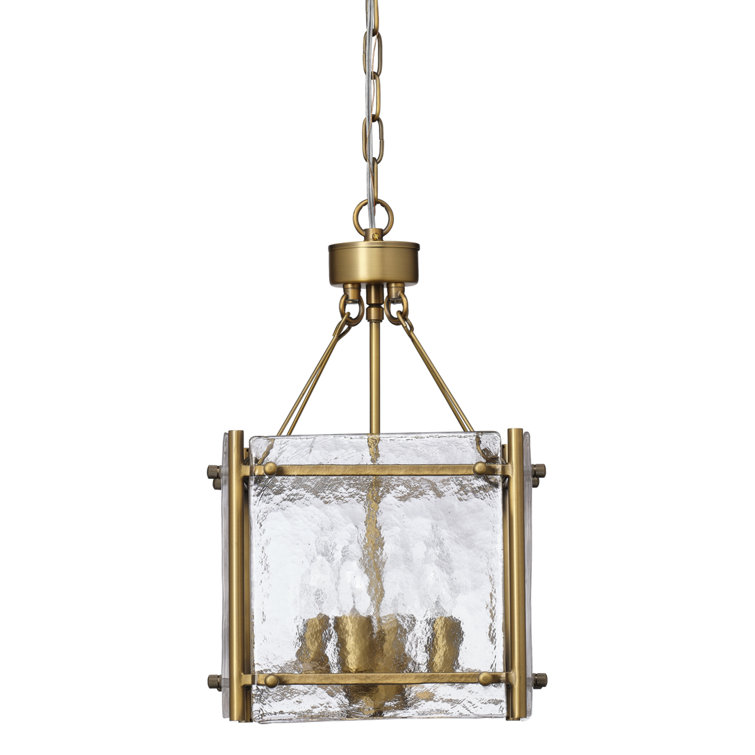 Antique Brass 4-Light Chandelier with Textured Glass Shade