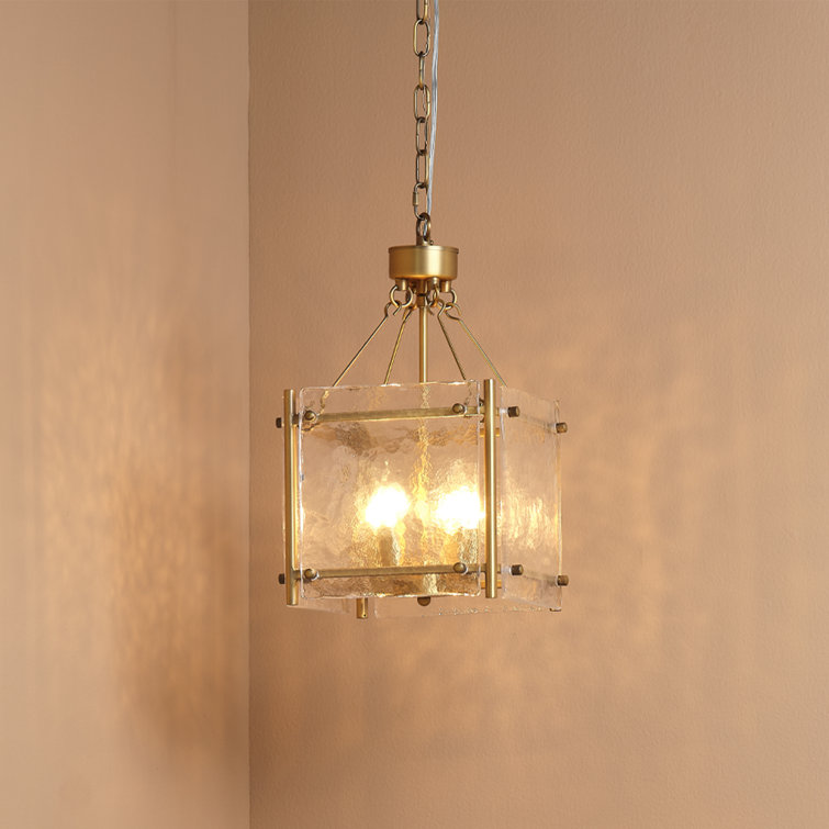 Antique Brass 4-Light Chandelier with Textured Glass Shade