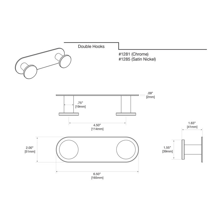 Chrome Modern Double Prong Wall Hook