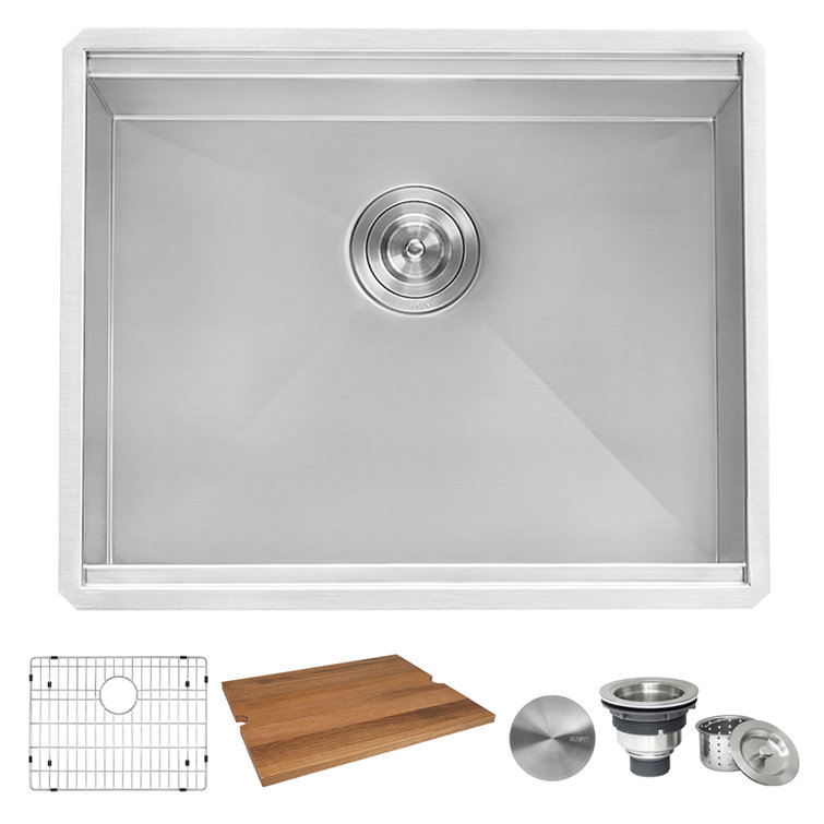 Roma 19" Brushed Stainless Steel Undermount Workstation Sink with Mahogany Cutting Board