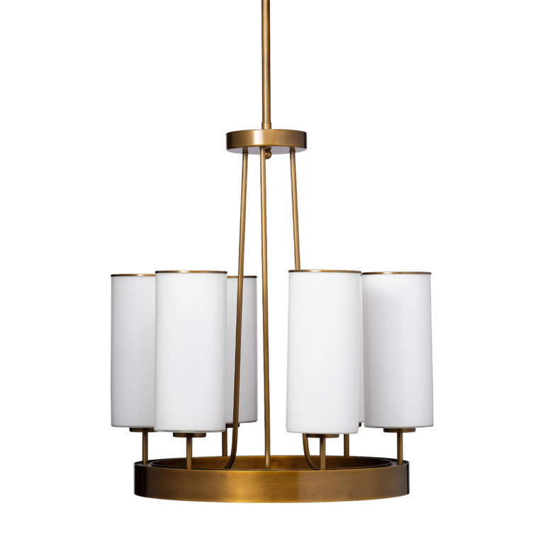 Antique Brass 6-Light Chandelier with White Glass Shades