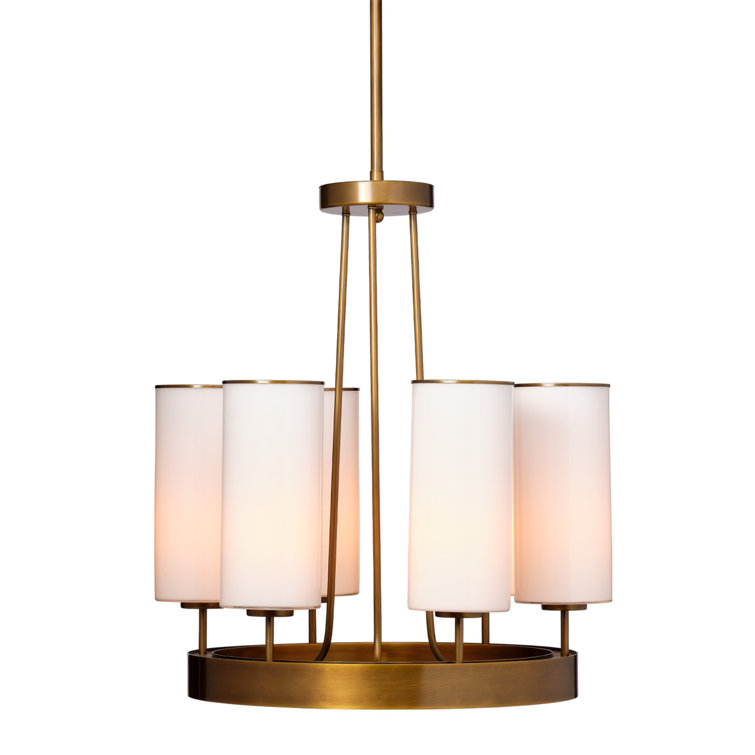 Antique Brass 6-Light Chandelier with White Glass Shades