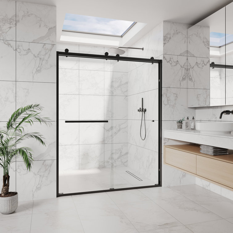 Matte Black 48" Contemporary Frameless Double Sliding Shower Doors