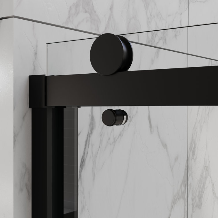 Matte Black 48" Contemporary Frameless Double Sliding Shower Doors