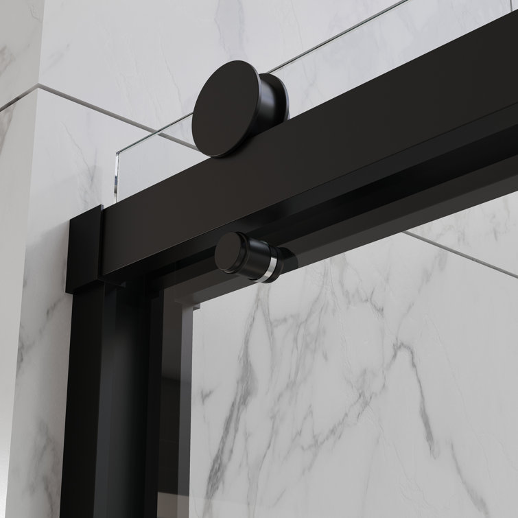 Matte Black 48" Contemporary Frameless Double Sliding Shower Doors