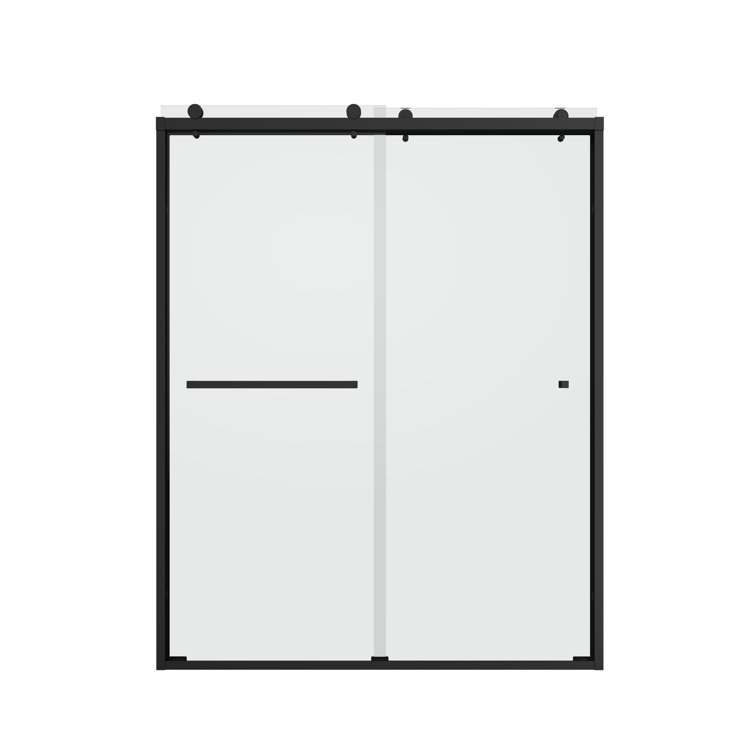 Matte Black 48" Contemporary Frameless Double Sliding Shower Doors