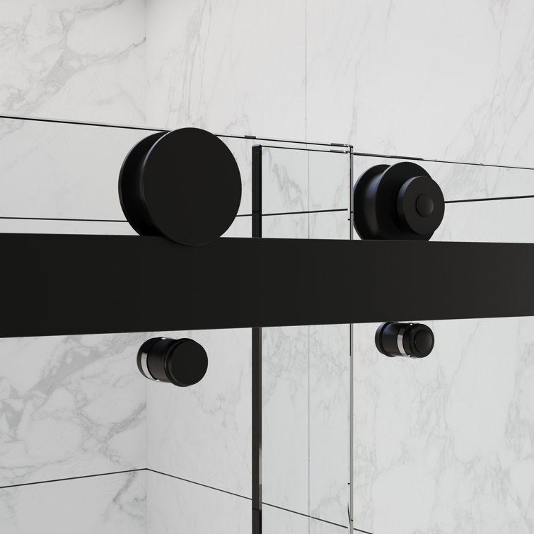Matte Black 48" Contemporary Frameless Double Sliding Shower Doors