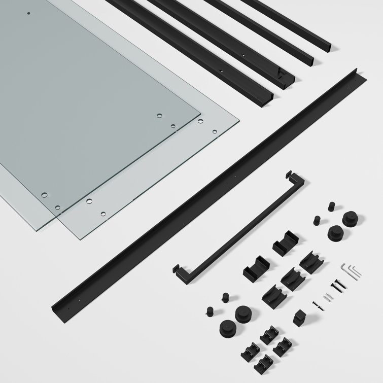 Matte Black 48" Contemporary Frameless Double Sliding Shower Doors