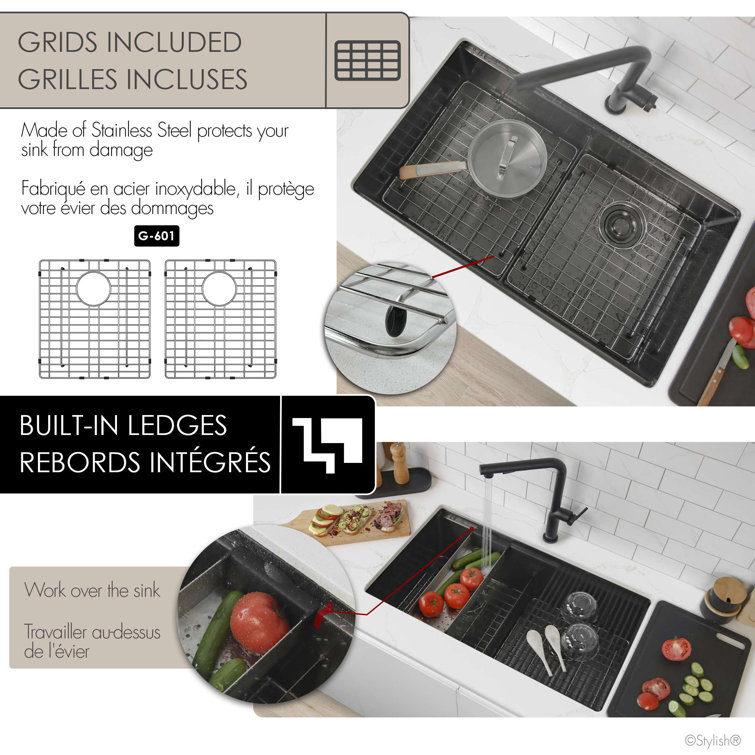 Graphite Black Stainless Steel Double Bowl Kitchen Sink with Accessories