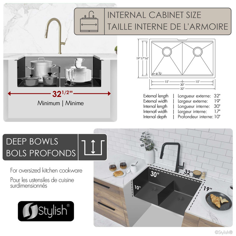 Graphite Black Stainless Steel Double Bowl Kitchen Sink with Accessories