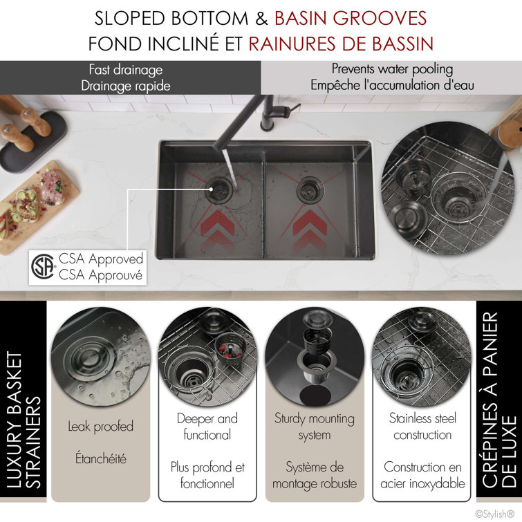 Graphite Black Stainless Steel Double Bowl Kitchen Sink with Accessories