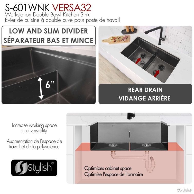 Graphite Black Stainless Steel Double Bowl Kitchen Sink with Accessories
