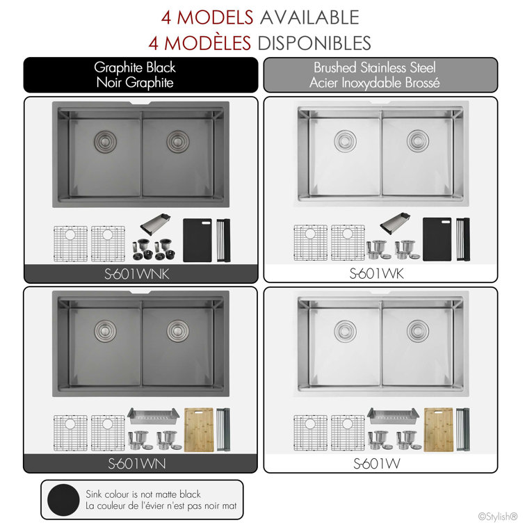 Graphite Black Stainless Steel Double Bowl Kitchen Sink with Accessories
