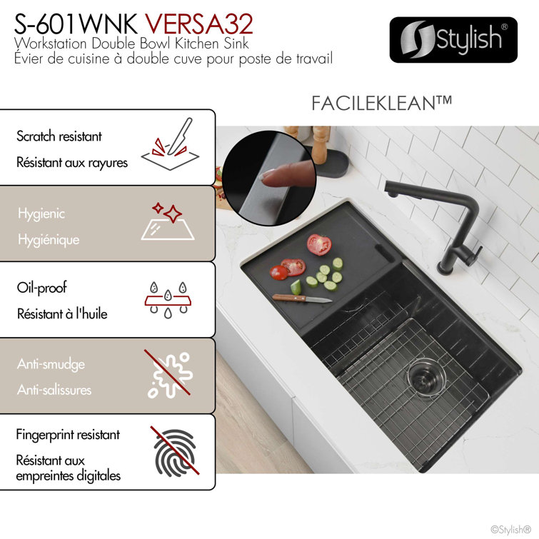 Graphite Black Stainless Steel Double Bowl Kitchen Sink with Accessories