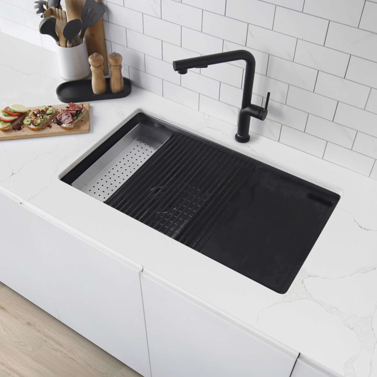 Graphite Black Stainless Steel Double Bowl Kitchen Sink with Accessories
