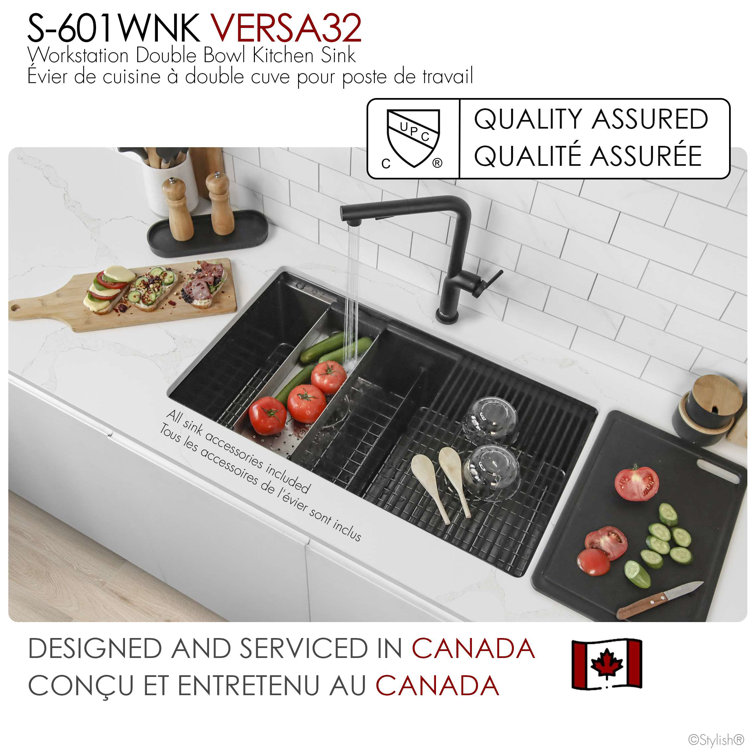 Graphite Black Stainless Steel Double Bowl Kitchen Sink with Accessories