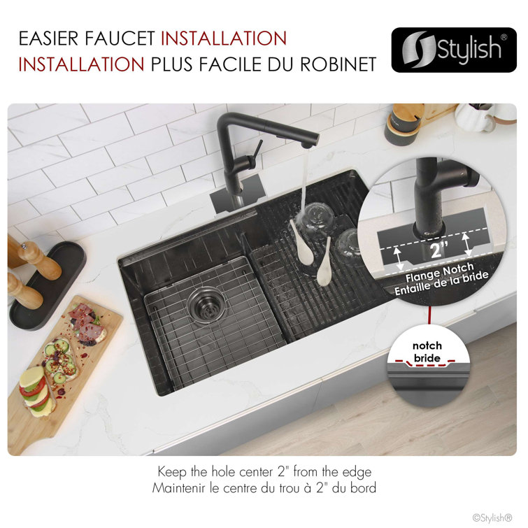 Graphite Black Stainless Steel Double Bowl Kitchen Sink with Accessories