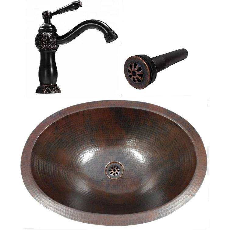 15'' Round Hand-Hammered Copper Vessel Sink with Pop-Up Drain