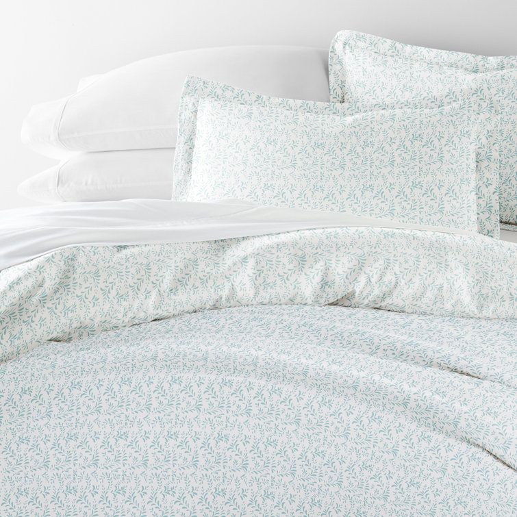Light Blue Floral Print Full/Queen Duvet Cover Set