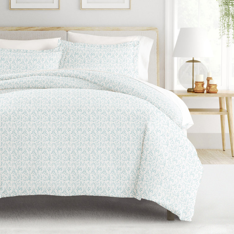 Light Blue Floral Print Full/Queen Duvet Cover Set