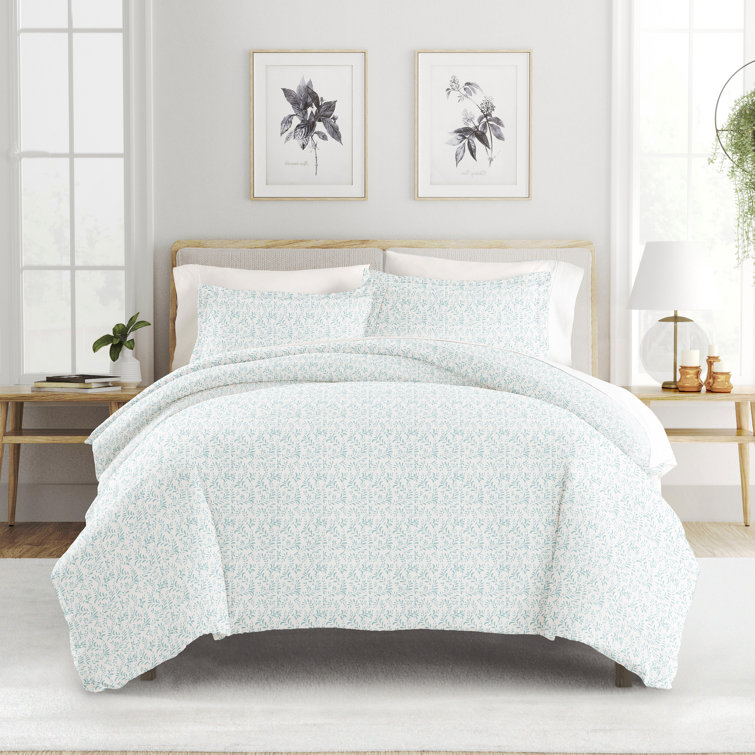 Light Blue Floral Print Full/Queen Duvet Cover Set