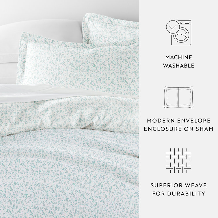 Light Blue Floral Print Full/Queen Duvet Cover Set