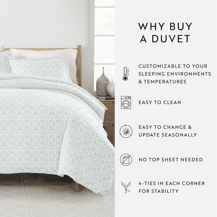 Light Blue Floral Print Full/Queen Duvet Cover Set