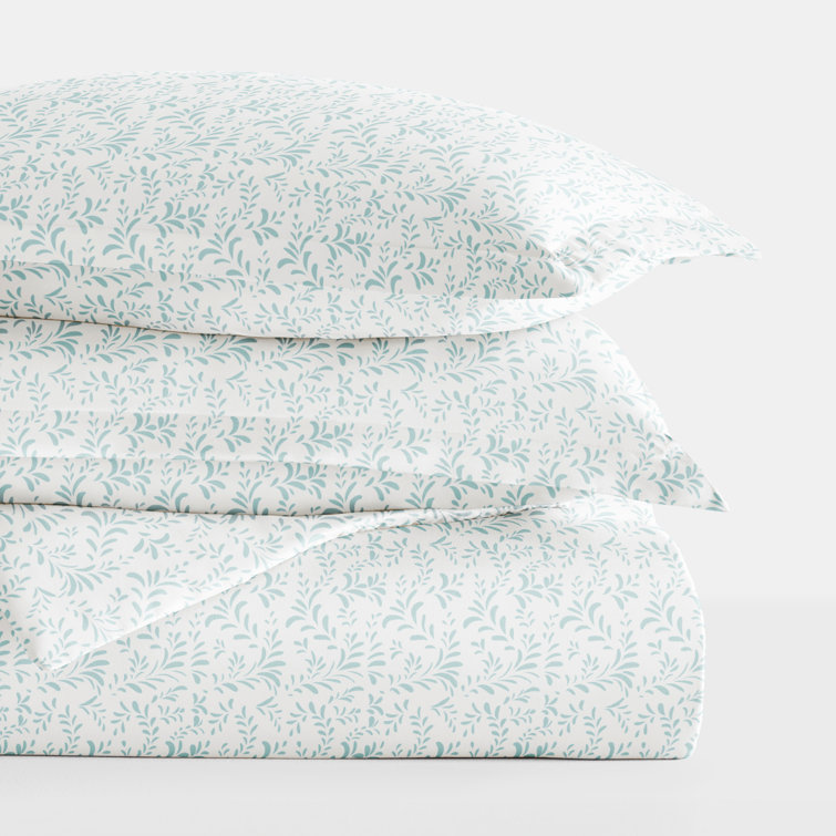 Light Blue Floral Print Full/Queen Duvet Cover Set