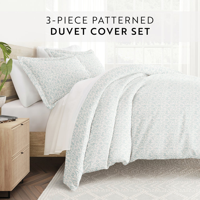Light Blue Floral Print Full/Queen Duvet Cover Set