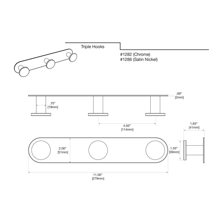 Chrome Modern Triple Wall Hook
