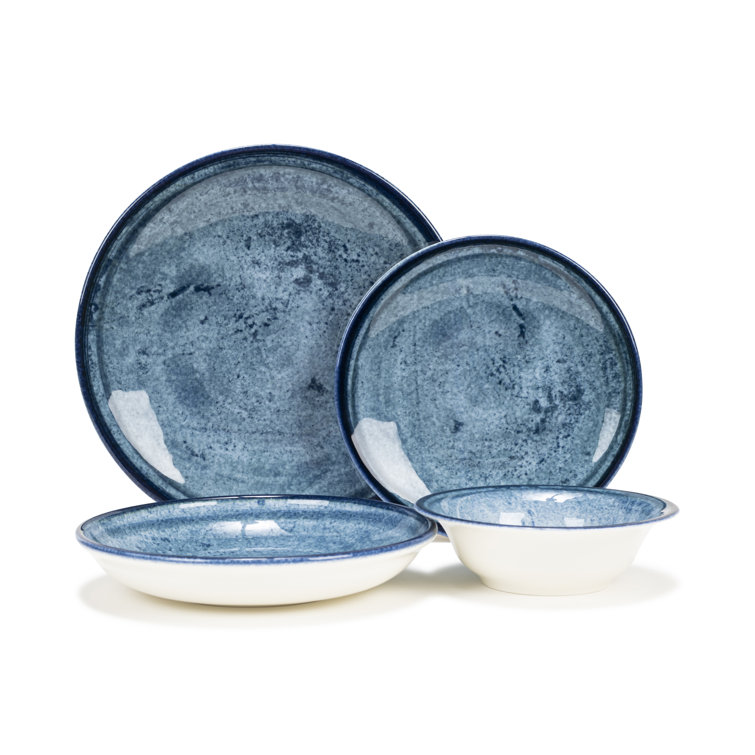 Cerulean Blue and Navy Porcelain 16-Piece Dinnerware Set